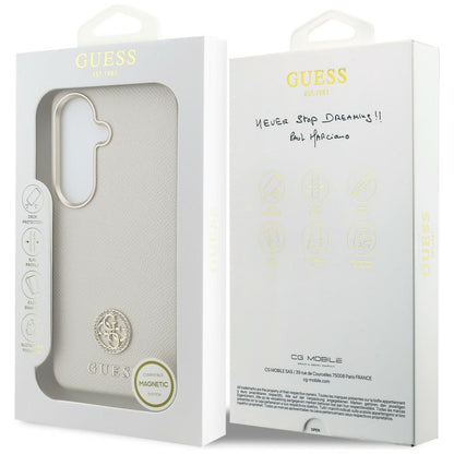 Funda MagSafe para Samsung Galaxy S26 S942, Guess, Rhinestone Round Logo, Beige