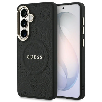 Funda MagSafe para Samsung Galaxy S26 S942, Guess, Saffiano Peony Embossed Ring, Negra