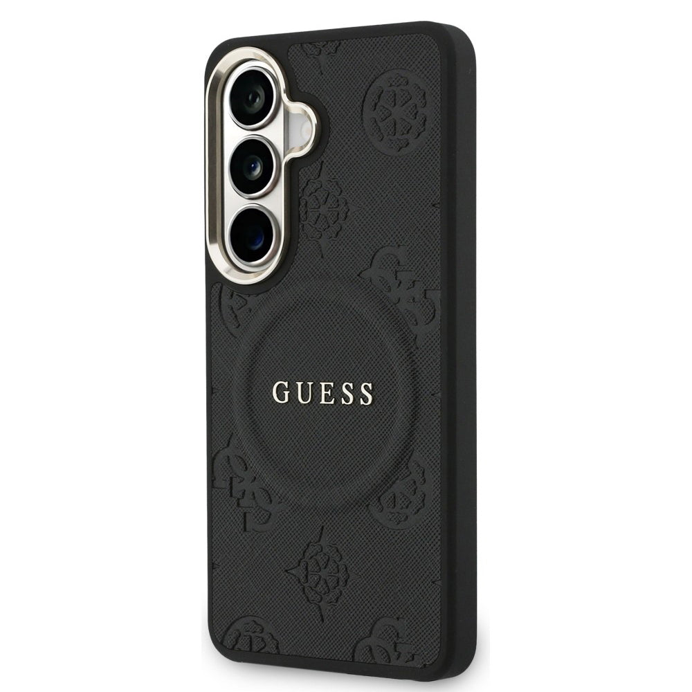 Funda MagSafe para Samsung Galaxy S26 S942, Guess, Saffiano Peony Embossed Ring, Negra