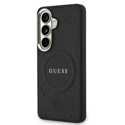 Funda MagSafe para Samsung Galaxy S26 S942, Guess, Saffiano Peony Embossed Ring, Negra