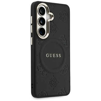 Funda MagSafe para Samsung Galaxy S26 S942, Guess, Saffiano Peony Embossed Ring, Negra