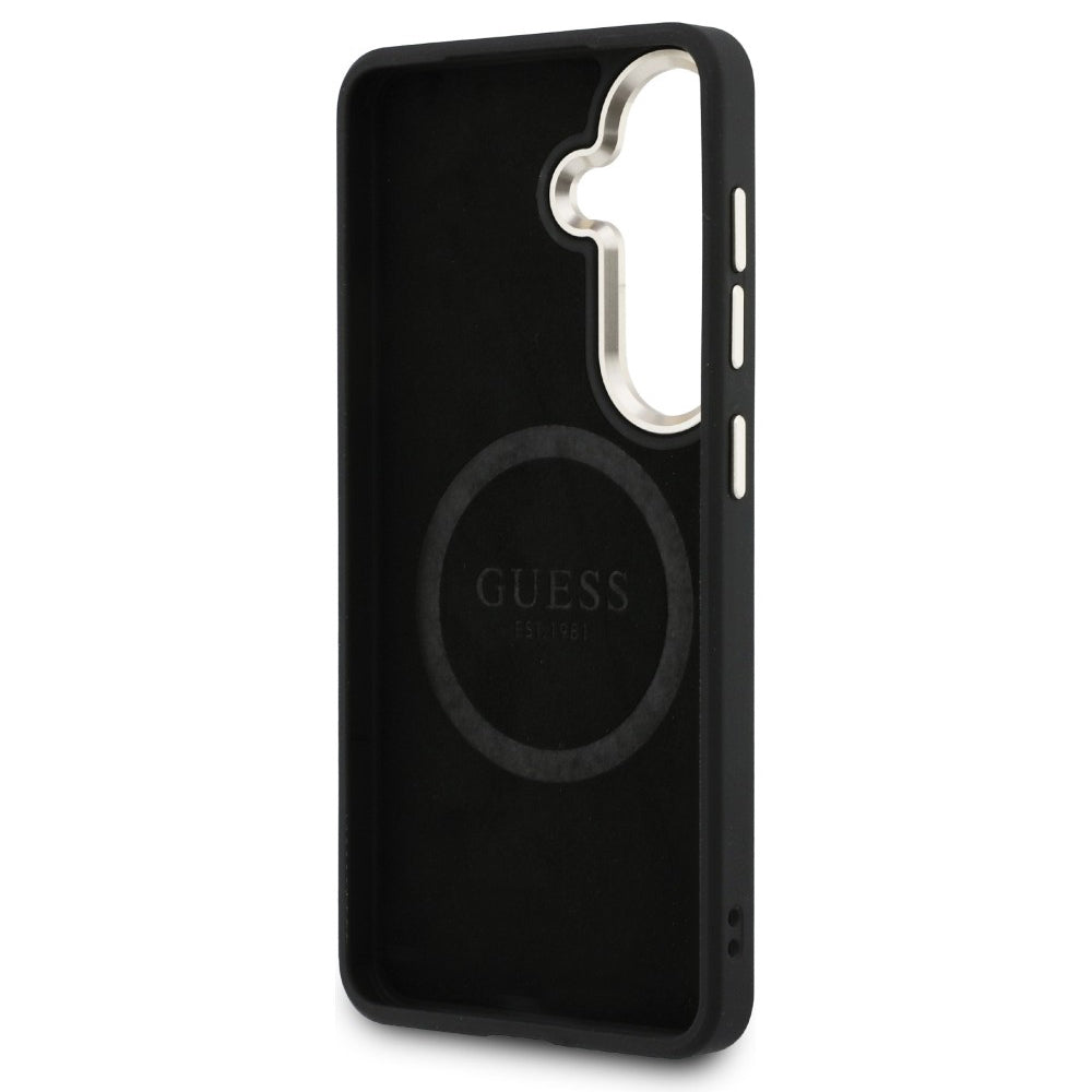 Funda MagSafe para Samsung Galaxy S26 S942, Guess, Saffiano Peony Embossed Ring, Negra