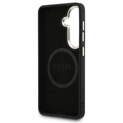 Funda MagSafe para Samsung Galaxy S26 S942, Guess, Saffiano Peony Embossed Ring, Negra