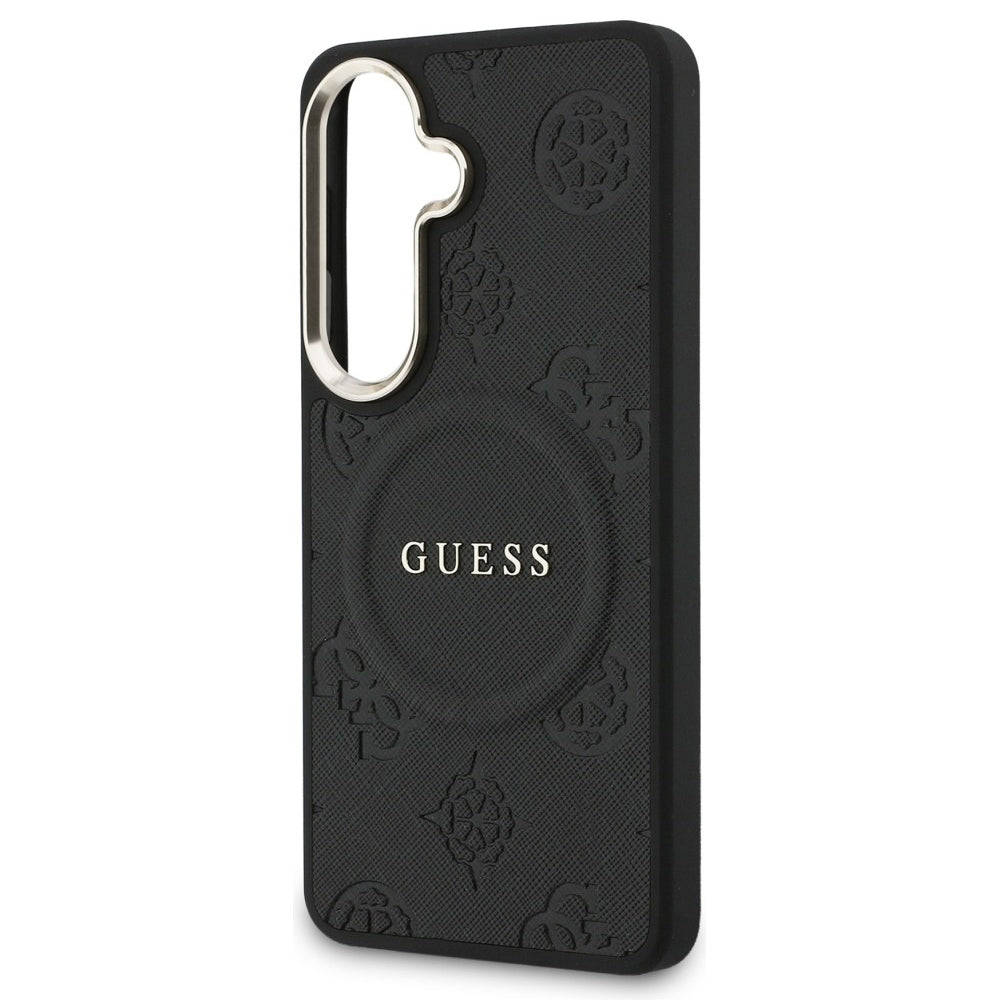 Funda MagSafe para Samsung Galaxy S26 S942, Guess, Saffiano Peony Embossed Ring, Negra