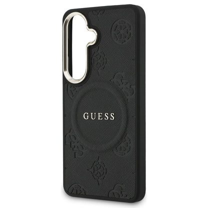 Funda MagSafe para Samsung Galaxy S26 S942, Guess, Saffiano Peony Embossed Ring, Negra