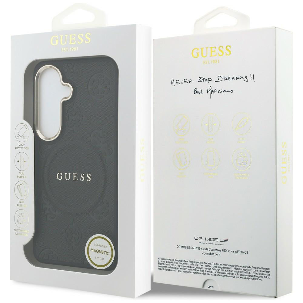 Funda MagSafe para Samsung Galaxy S26 S942, Guess, Saffiano Peony Embossed Ring, Negra