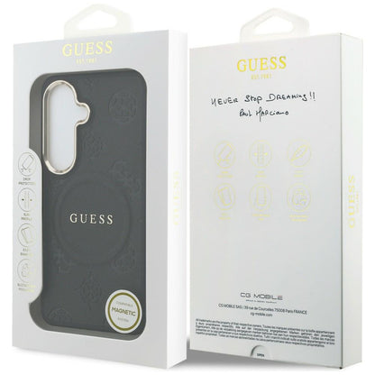 Funda MagSafe para Samsung Galaxy S26 S942, Guess, Saffiano Peony Embossed Ring, Negra