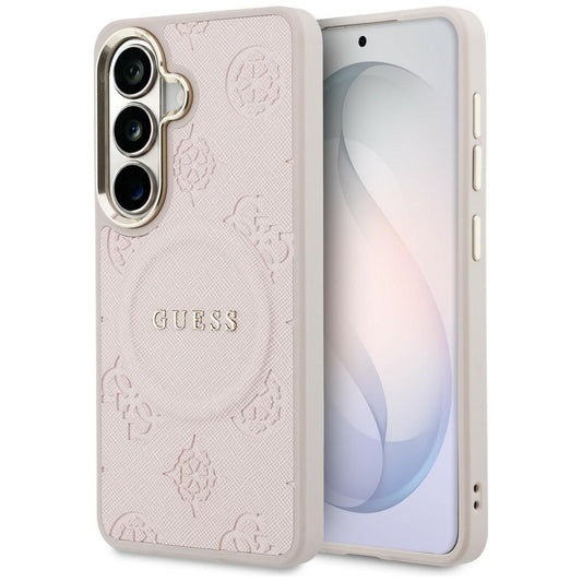 Funda MagSafe para Samsung Galaxy S26 S942, Guess, Saffiano Peony Embossed Ring, Rosa