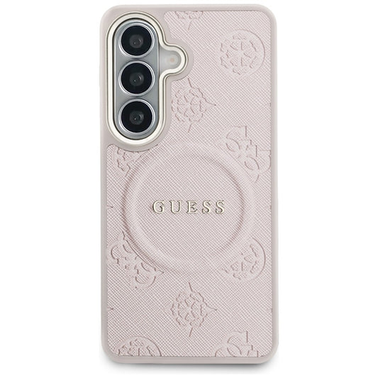 Funda MagSafe para Samsung Galaxy S26 S942, Guess, Saffiano Peony Embossed Ring, Rosa