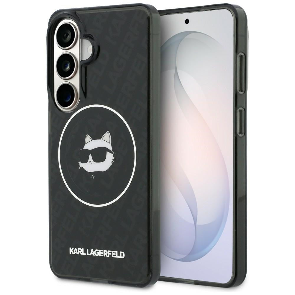 Funda MagSafe para Samsung Galaxy S26 S942, Karl Lagerfeld, IML Choupette Head on KL Repeated Logo, Negra