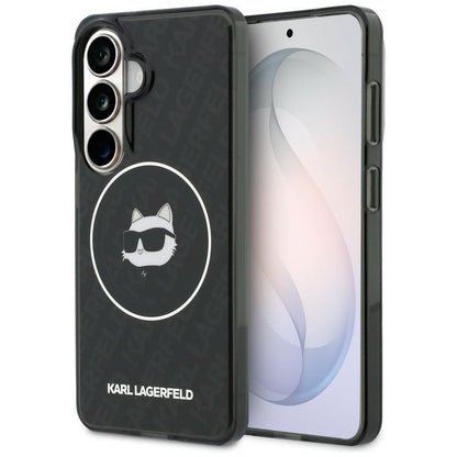 Funda MagSafe para Samsung Galaxy S26 S942, Karl Lagerfeld, IML Choupette Head on KL Repeated Logo, Negra