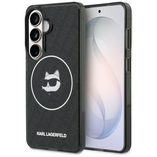 Funda MagSafe para Samsung Galaxy S26 S942, Karl Lagerfeld, IML Choupette Head on KL Repeated Logo, Negra