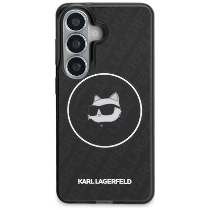 Funda MagSafe para Samsung Galaxy S26 S942, Karl Lagerfeld, IML Choupette Head on KL Repeated Logo, Negra