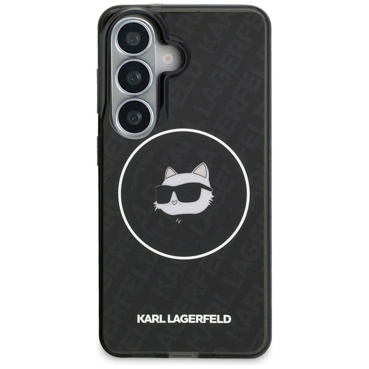 Funda MagSafe para Samsung Galaxy S26 S942, Karl Lagerfeld, IML Choupette Head on KL Repeated Logo, Negra