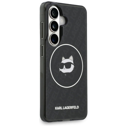 Funda MagSafe para Samsung Galaxy S26 S942, Karl Lagerfeld, IML Choupette Head on KL Repeated Logo, Negra