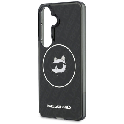 Funda MagSafe para Samsung Galaxy S26 S942, Karl Lagerfeld, IML Choupette Head on KL Repeated Logo, Negra