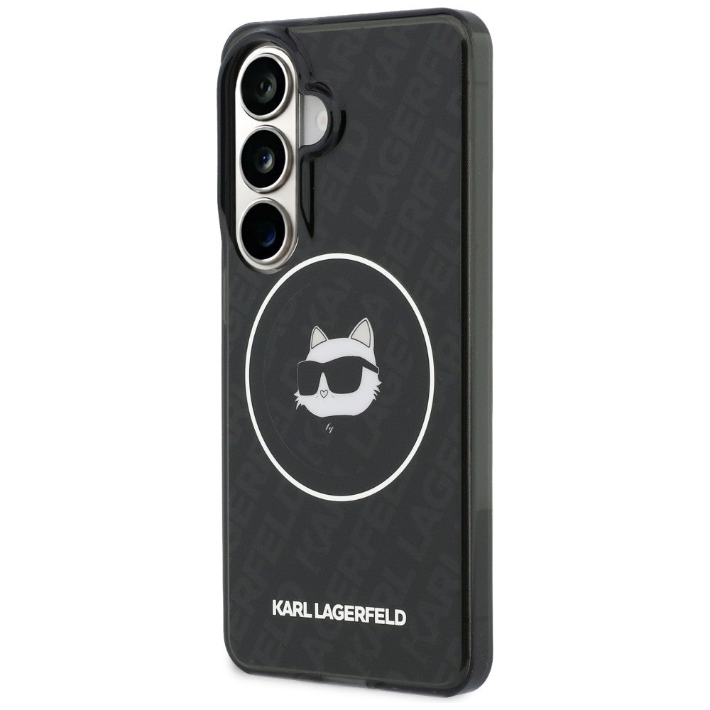 Funda MagSafe para Samsung Galaxy S26 S942, Karl Lagerfeld, IML Choupette Head on KL Repeated Logo, Negra