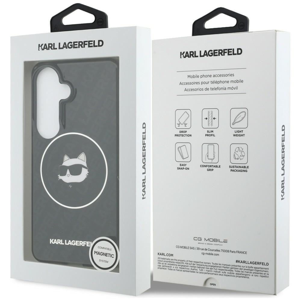 Funda MagSafe para Samsung Galaxy S26 S942, Karl Lagerfeld, IML Choupette Head on KL Repeated Logo, Negra