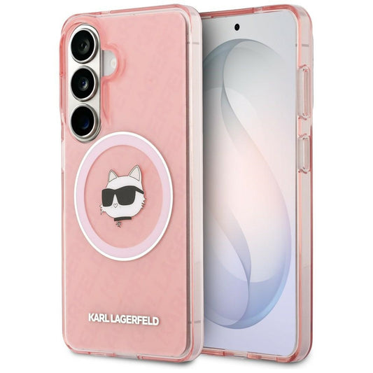 Funda MagSafe para Samsung Galaxy S26 S942, Karl Lagerfeld, IML Choupette Head on KL Repeated Logo, Rosa