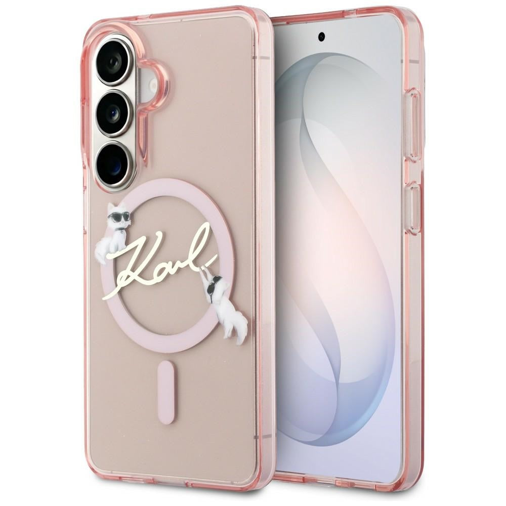 Funda MagSafe para Samsung Galaxy S26 S942, Karl Lagerfeld, IML Choupette Karl Script Logo, Rosa