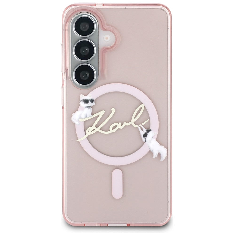 Funda MagSafe para Samsung Galaxy S26 S942, Karl Lagerfeld, IML Choupette Karl Script Logo, Rosa