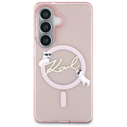 Funda MagSafe para Samsung Galaxy S26 S942, Karl Lagerfeld, IML Choupette Karl Script Logo, Rosa