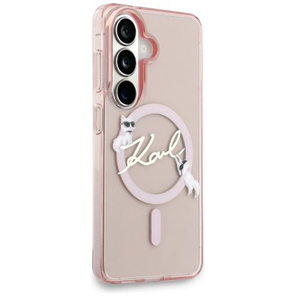 Funda MagSafe para Samsung Galaxy S26 S942, Karl Lagerfeld, IML Choupette Karl Script Logo, Rosa