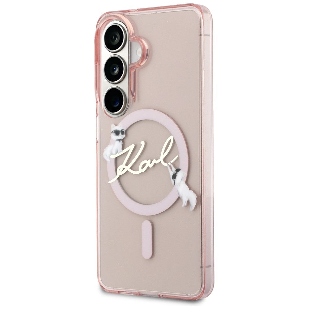 Funda MagSafe para Samsung Galaxy S26 S942, Karl Lagerfeld, IML Choupette Karl Script Logo, Rosa