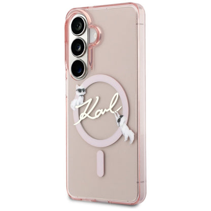 Funda MagSafe para Samsung Galaxy S26 S942, Karl Lagerfeld, IML Choupette Karl Script Logo, Rosa
