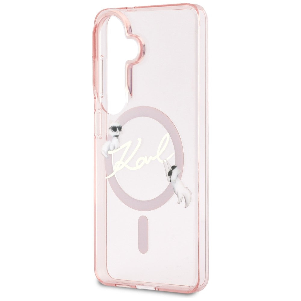 Funda MagSafe para Samsung Galaxy S26 S942, Karl Lagerfeld, IML Choupette Karl Script Logo, Rosa