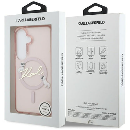Funda MagSafe para Samsung Galaxy S26 S942, Karl Lagerfeld, IML Choupette Karl Script Logo, Rosa