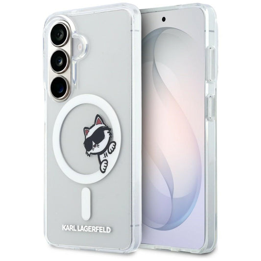 Funda MagSafe para Samsung Galaxy S26 S942, Karl Lagerfeld, IML Choupette Peekaboo Logo, Blanca