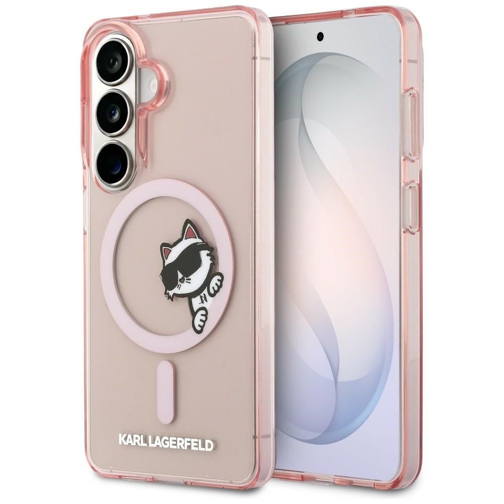 Funda MagSafe para Samsung Galaxy S26 S942, Karl Lagerfeld, IML Choupette Peekaboo Logo, Rosa
