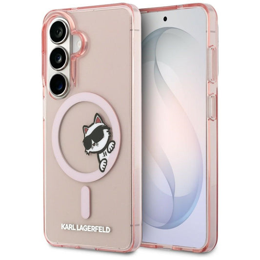 Funda MagSafe para Samsung Galaxy S26 S942, Karl Lagerfeld, IML Choupette Peekaboo Logo, Rosa