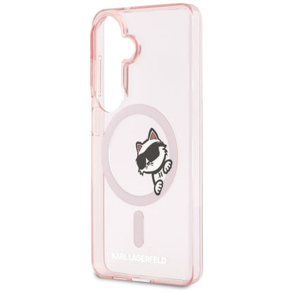 Funda MagSafe para Samsung Galaxy S26 S942, Karl Lagerfeld, IML Choupette Peekaboo Logo, Rosa