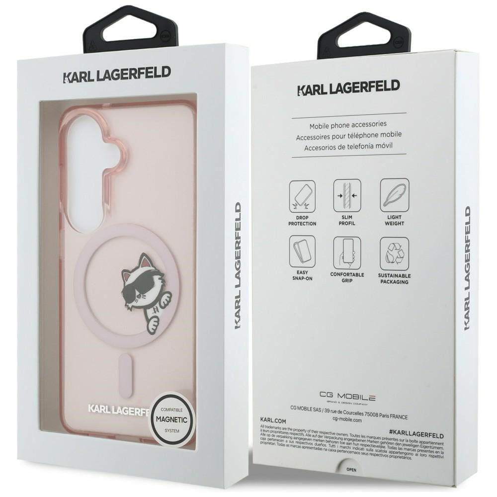 Funda MagSafe para Samsung Galaxy S26 S942, Karl Lagerfeld, IML Choupette Peekaboo Logo, Rosa