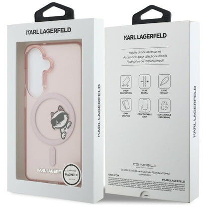 Funda MagSafe para Samsung Galaxy S26 S942, Karl Lagerfeld, IML Choupette Peekaboo Logo, Rosa