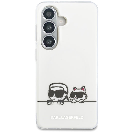 Funda MagSafe para Samsung Galaxy S26 S942, Karl Lagerfeld, IML Karl & Choupette Peekaboo Logo, Blanca.