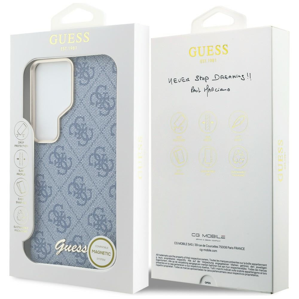Funda MagSafe para Samsung Galaxy S26 Ultra S948, Guess, 4G Script Logo, Azul