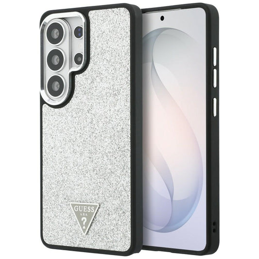 Funda MagSafe para Samsung Galaxy S26 Ultra S948, Guess, Logo Triángulo con Purpurina Fija, Plateada