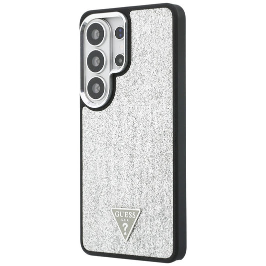 Funda MagSafe para Samsung Galaxy S26 Ultra S948, Guess, Logo Triángulo con Purpurina Fija, Plateada