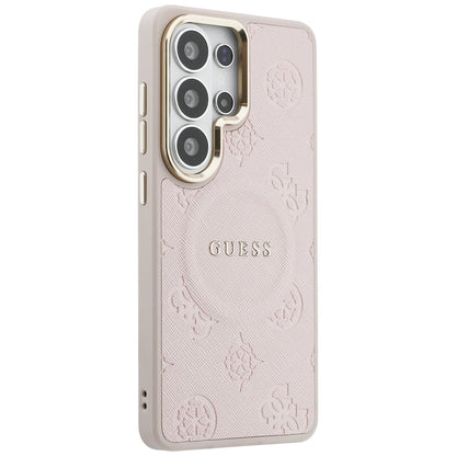 Funda MagSafe para Samsung Galaxy S26 Ultra S948, Guess, Saffiano Peony Embossed Ring, Rosa
