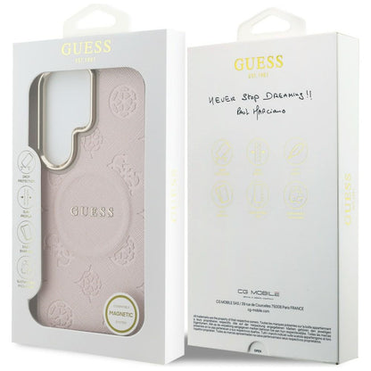 Funda MagSafe para Samsung Galaxy S26 Ultra S948, Guess, Saffiano Peony Embossed Ring, Rosa