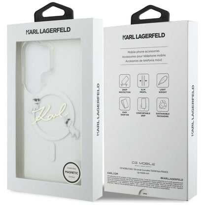 Funda MagSafe para Samsung Galaxy S26 Ultra S948, Karl Lagerfeld, IML Choupette Karl Script Logo, Blanca