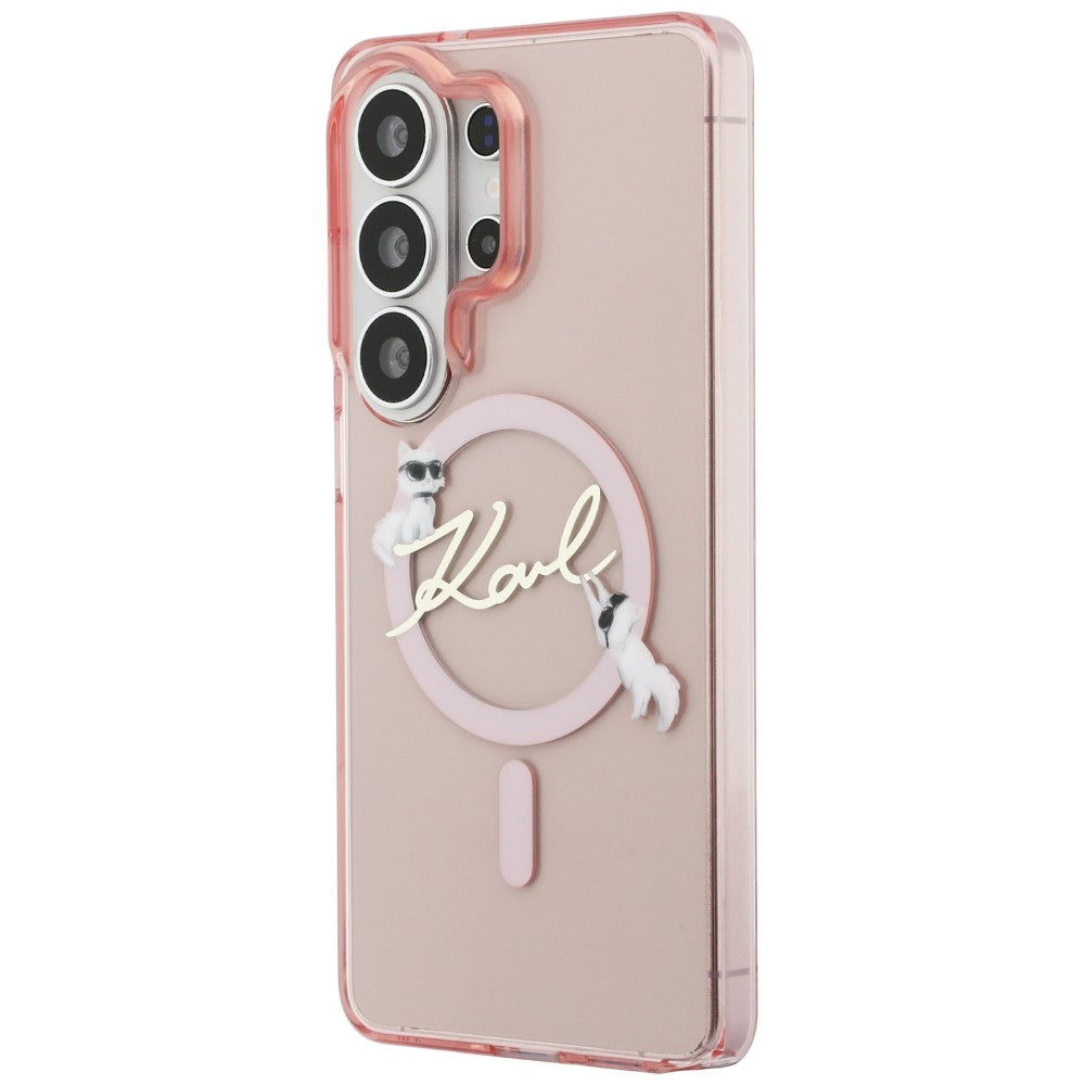Funda MagSafe para Samsung Galaxy S26 Ultra S948, Karl Lagerfeld, IML Choupette Karl Script Logo, Rosa
