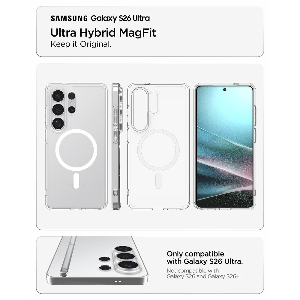 Funda MagSafe para Samsung Galaxy S26 Ultra S948, Spigen, Ultra Hybrid, Transparente Blanca ACS10679
