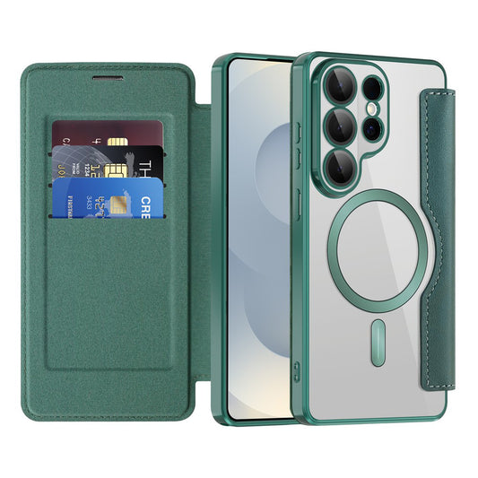 Funda MagSafe para Samsung Galaxy S26 Ultra, Techsuit, SmartMag Book, Verde