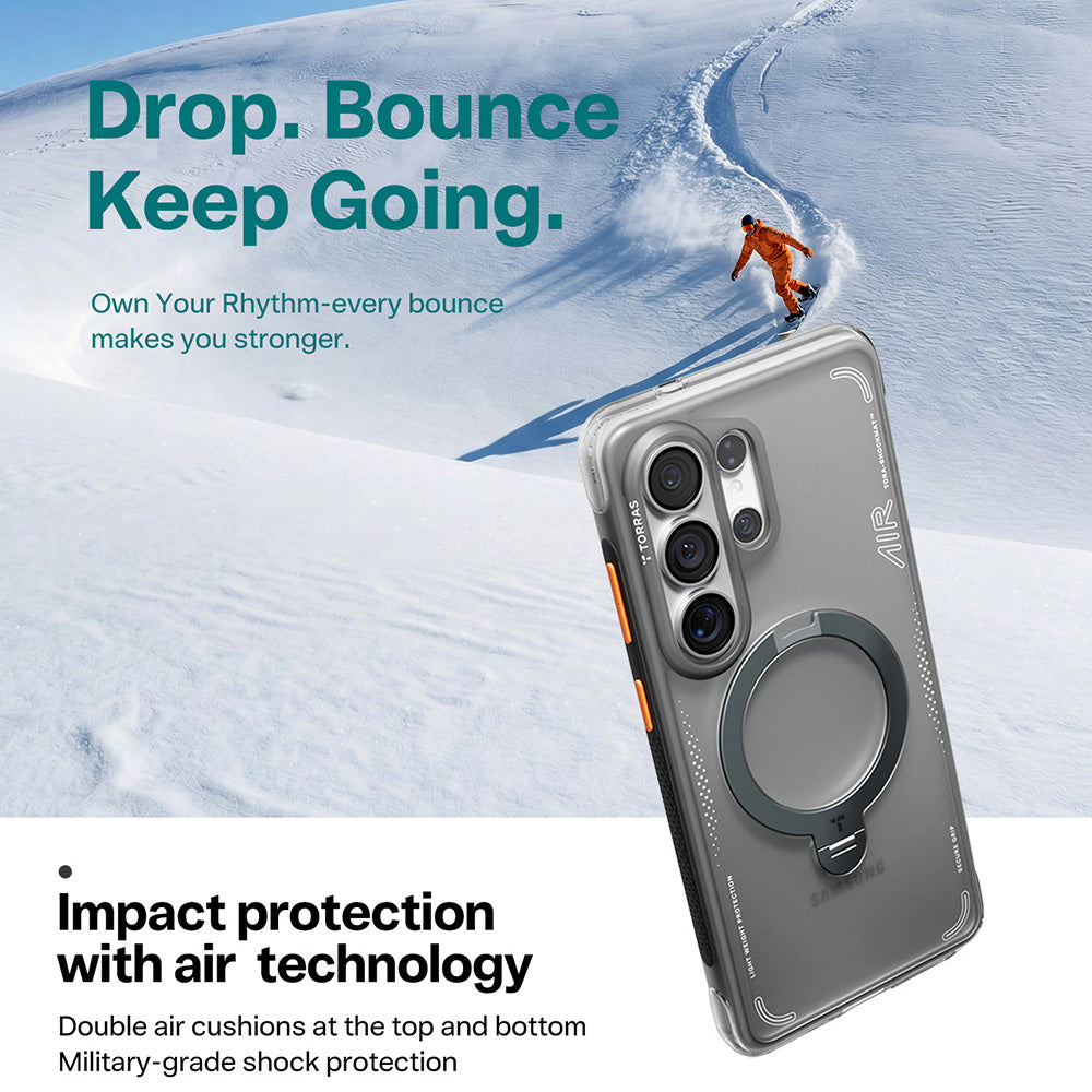 Funda MagSafe para Samsung Galaxy S26 Ultra, Torras, Ostand Spin Air, Gris