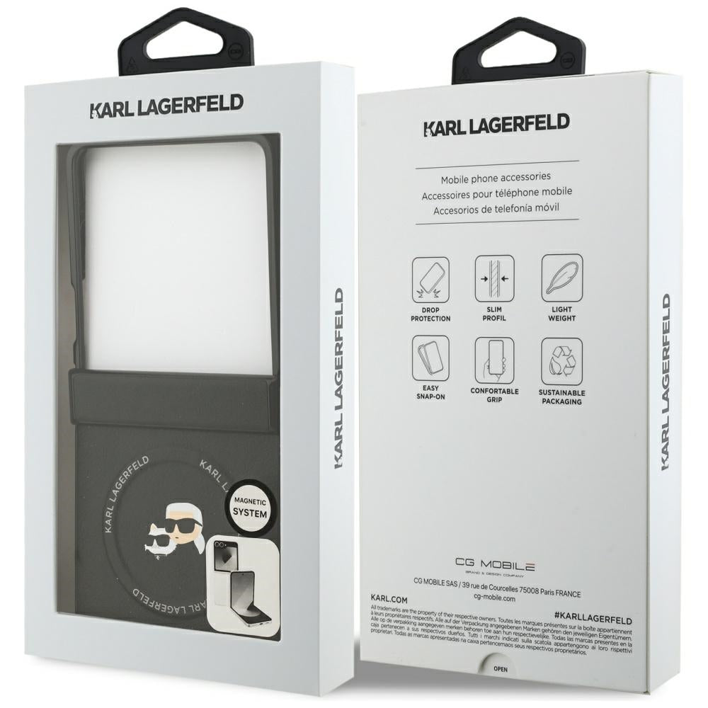 Funda MagSafe para Samsung Galaxy Z Flip7 F766, Karl Lagerfeld, Karl & Choupette Pins, Negra