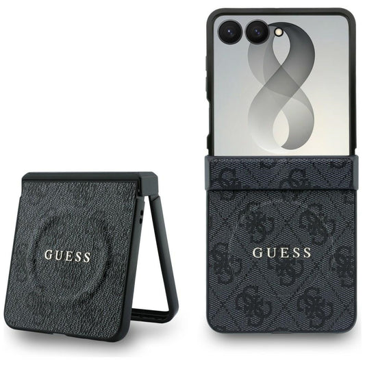 Funda MagSafe para Samsung Galaxy Z Flip8 F776, Guess, 4G Leather Classic, Negra